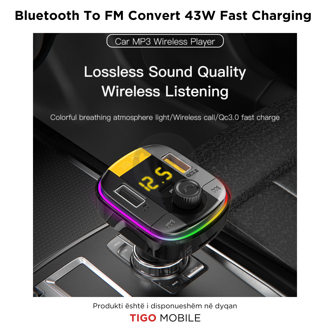 Yesido Y45 – Karikues i Shpejtë për Makina me Bluetooth në FM dhe Drita Neon