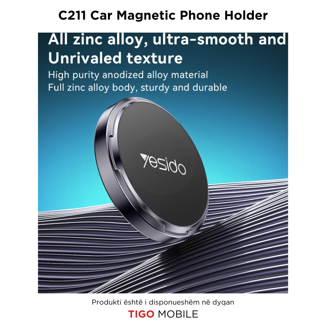 Yesido C211 – Mbajtëse Magnetike për Telefon në Makinë me 4 Magnetë të Fuqishëm dhe Rrotullim 360°