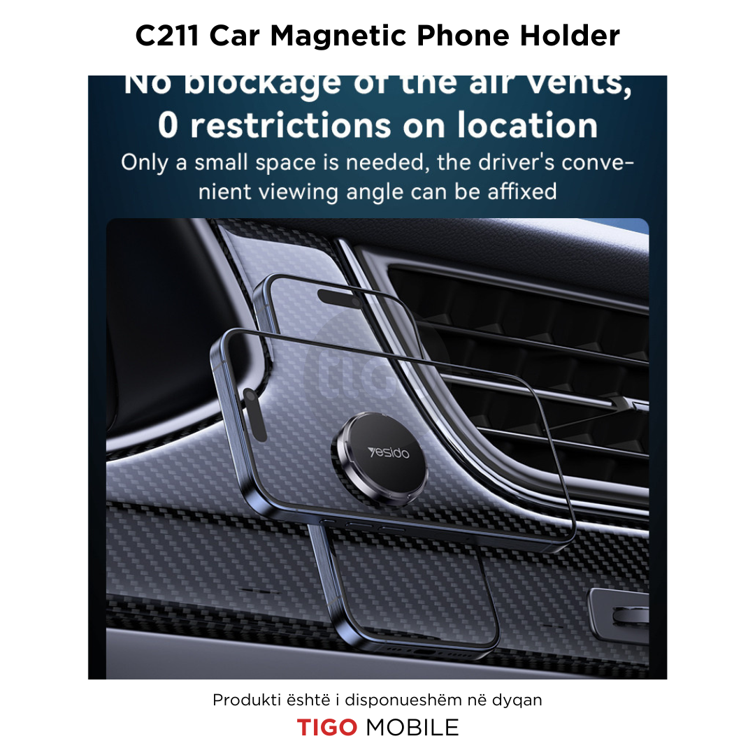 Yesido C211 – Mbajtëse Magnetike për Telefon në Makinë me 4 Magnetë të Fuqishëm dhe Rrotullim 360°