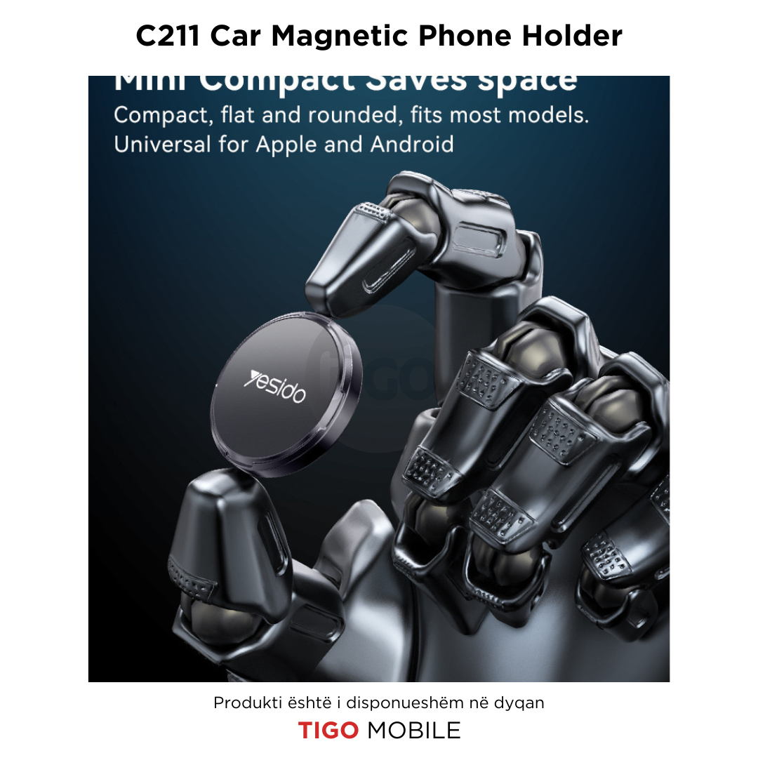 Yesido C211 – Mbajtëse Magnetike për Telefon në Makinë me 4 Magnetë të Fuqishëm dhe Rrotullim 360°