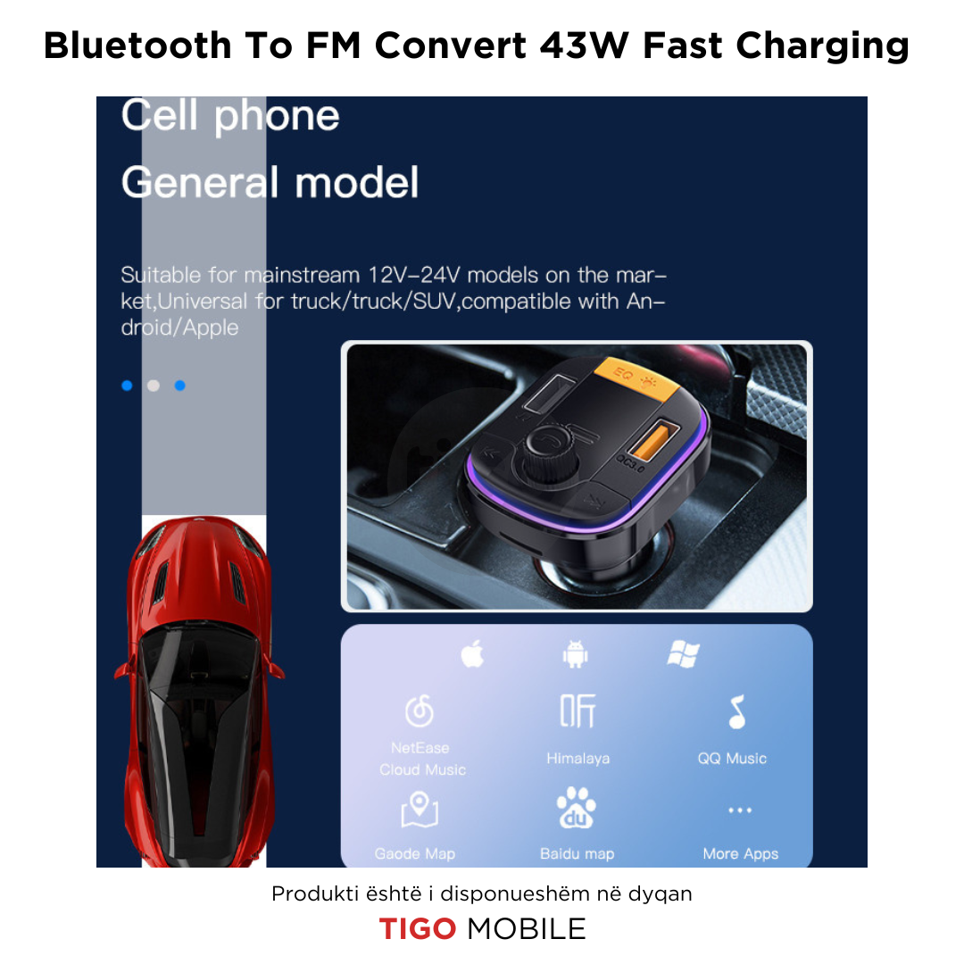 Yesido Y45 – Karikues i Shpejtë për Makina me Bluetooth në FM dhe Drita Neon