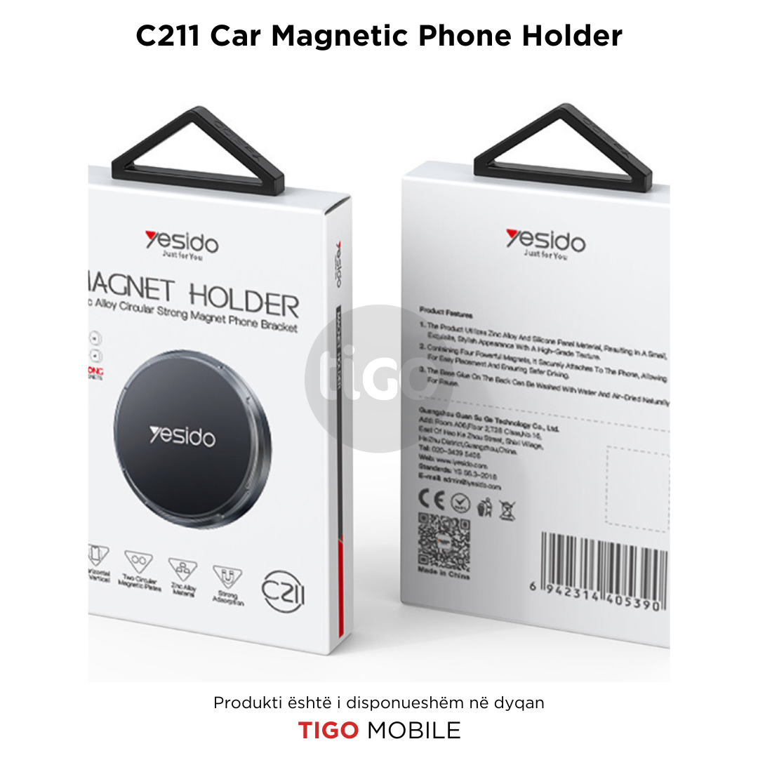 Yesido C211 – Mbajtëse Magnetike për Telefon në Makinë me 4 Magnetë të Fuqishëm dhe Rrotullim 360°