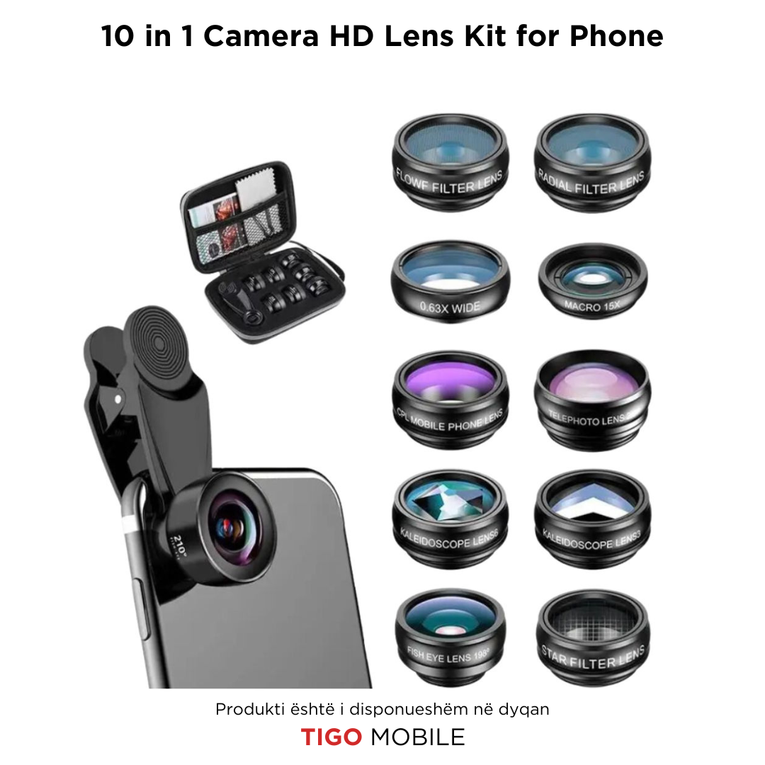 Set Lentash 10 në 1 për Kamera Telefoni – Model XH1001 Camera HD Lens Kit for Phone