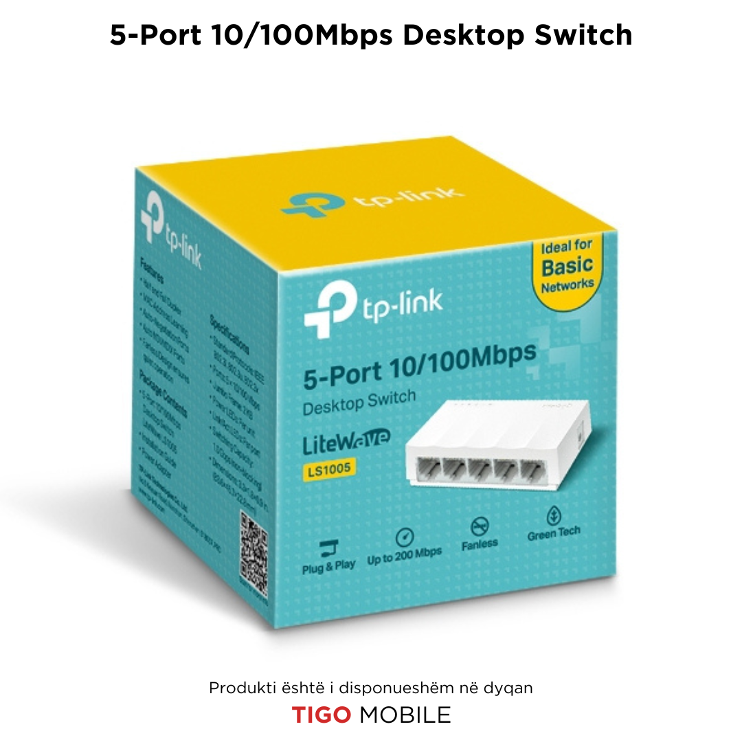 LS1005 5-Port 10/100Mbps Desktop Switch | Plug and Play | Up to 200 Mbps