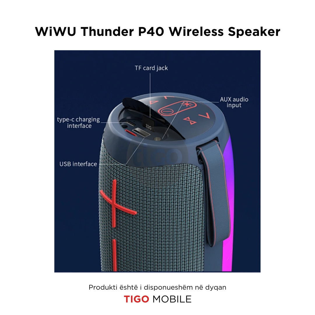 Boks me Bluetooth - WiWU Thunder P40 Wireless Speaker
