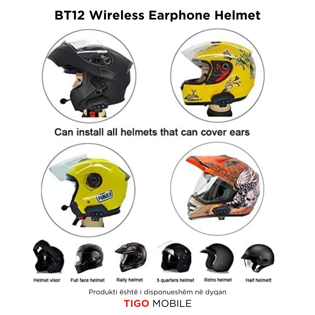 Kufjet me Bluetooth Helmet BT12 per Motorr - Wireless Earphone