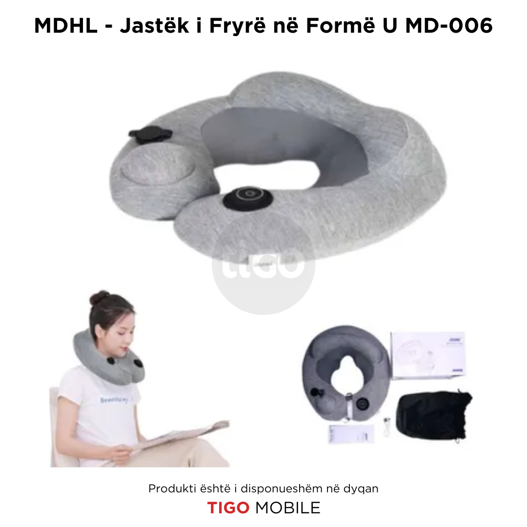 Jastëk i Fryrë i Lëvizshëm dhe Ergonomik në Formë U për Qafë me Masazhues Qafe dhe Karikim USB" - tIGO mOBILE