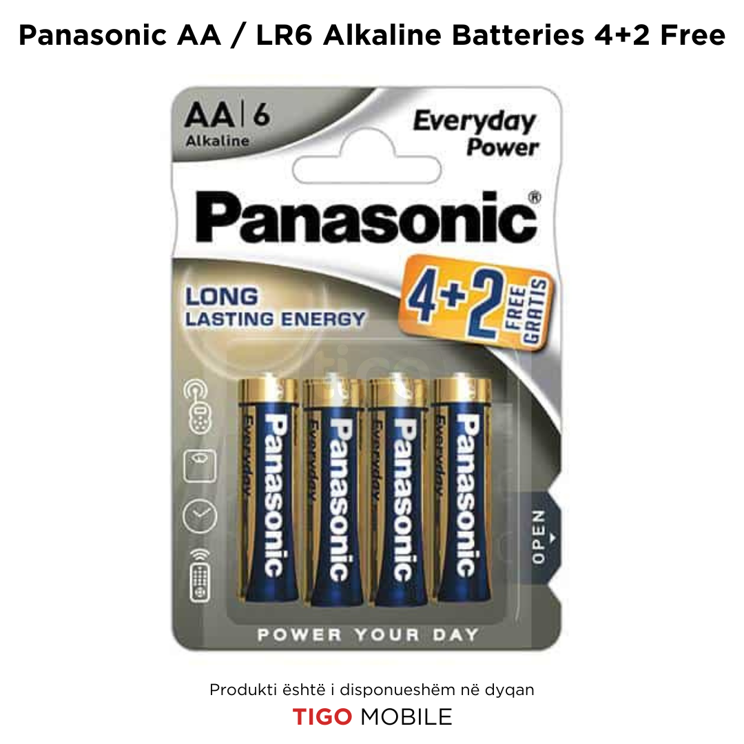 Bateri Panasonic Everyday AA / LR6 Alkaline – Paketë 4+2 Falas
