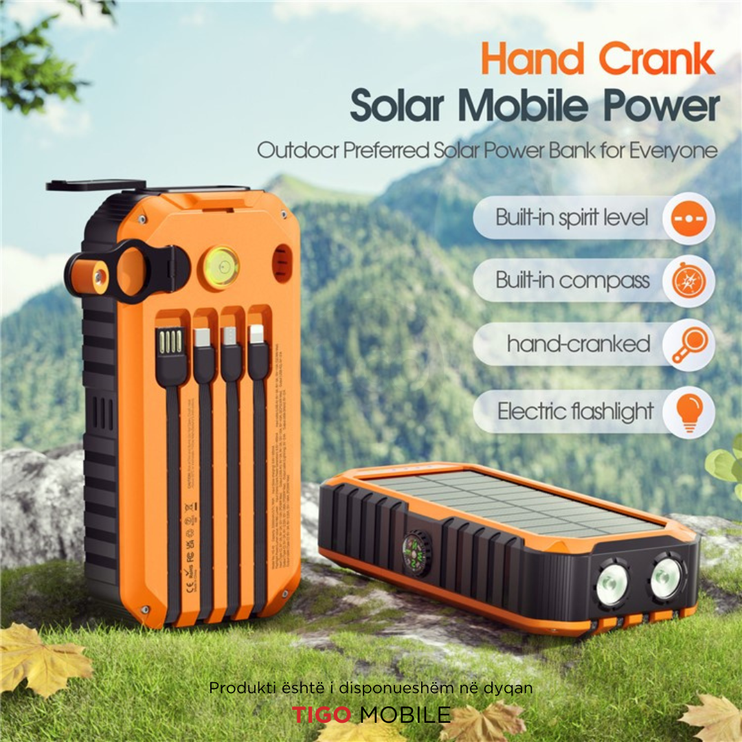 HS-43 Hand Crank Solar Power Bank 20000mAh – Me Drita, Busull dhe Karikim Diellor