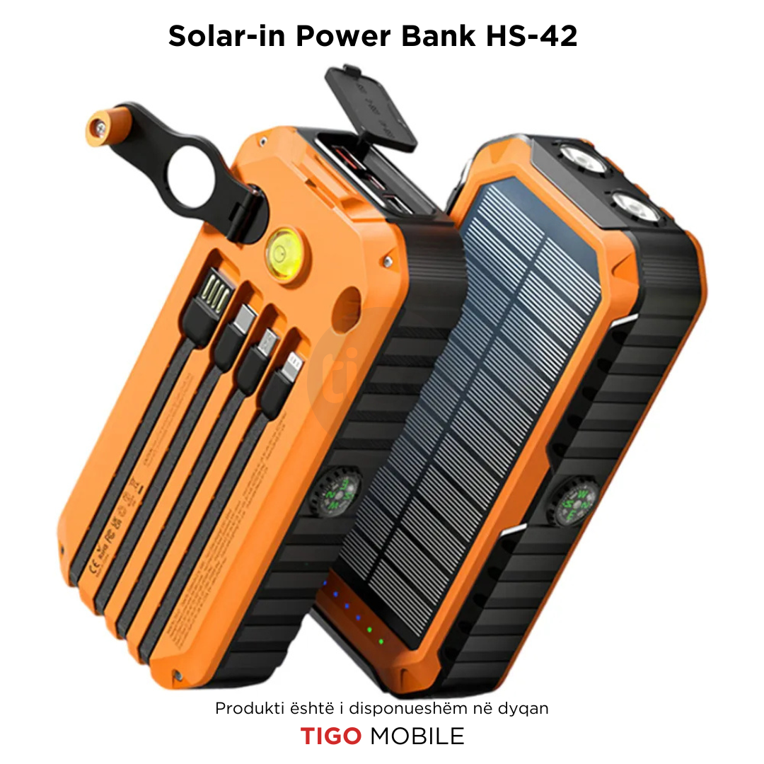 HS-43 Hand Crank Solar Power Bank 20000mAh – Me Drita, Busull dhe Karikim Diellor
