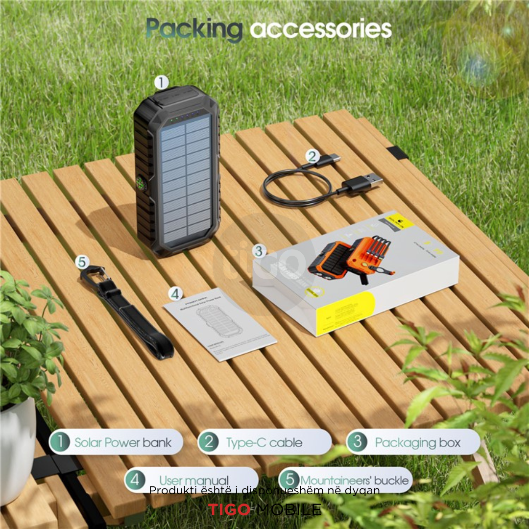 HS-43 Hand Crank Solar Power Bank 20000mAh – Me Drita, Busull dhe Karikim Diellor