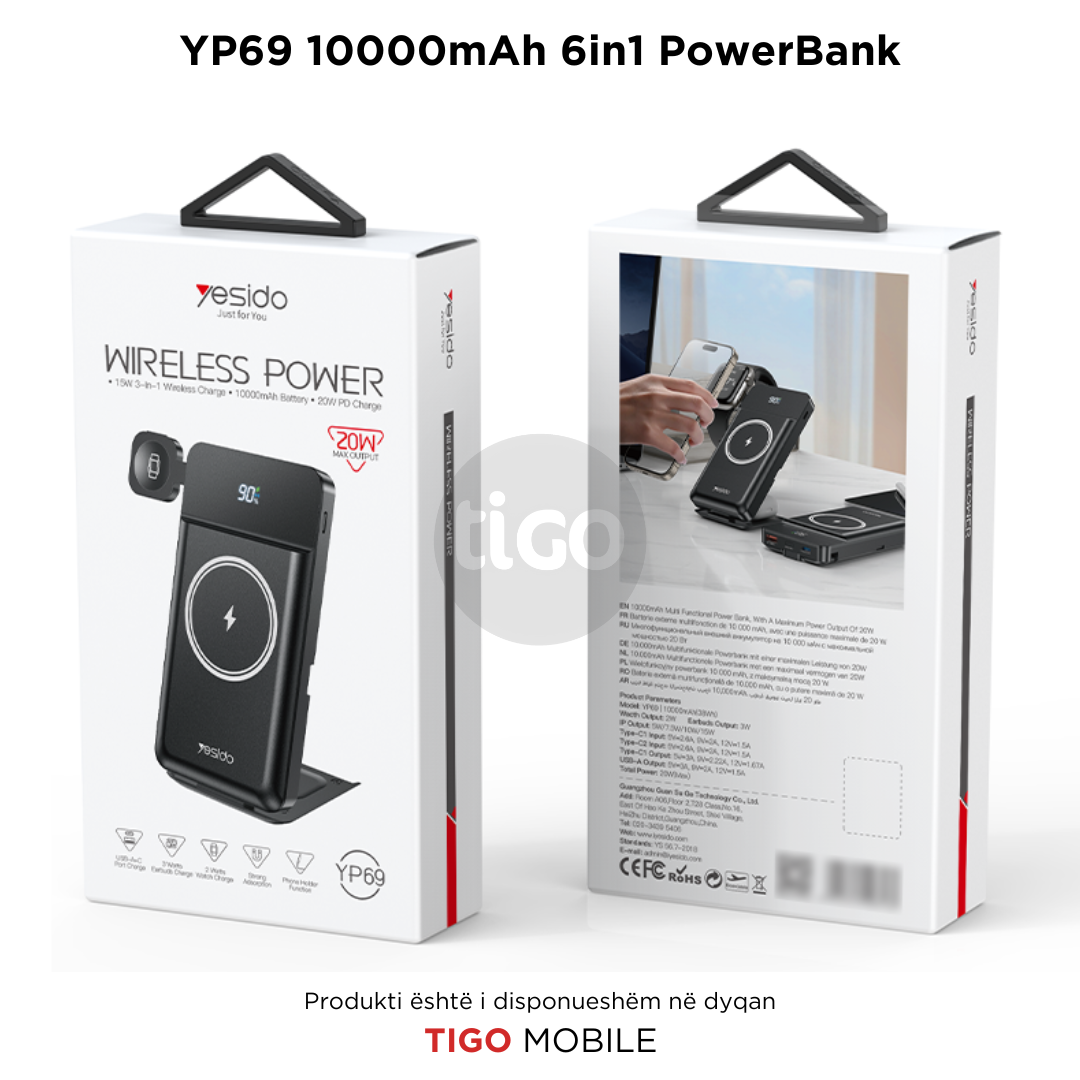 Power Bank Multifunksional 10000mAh me Karikim Wireless – Yesido YP69 USB &Type-C Multi Functional 15W Wireless Charging