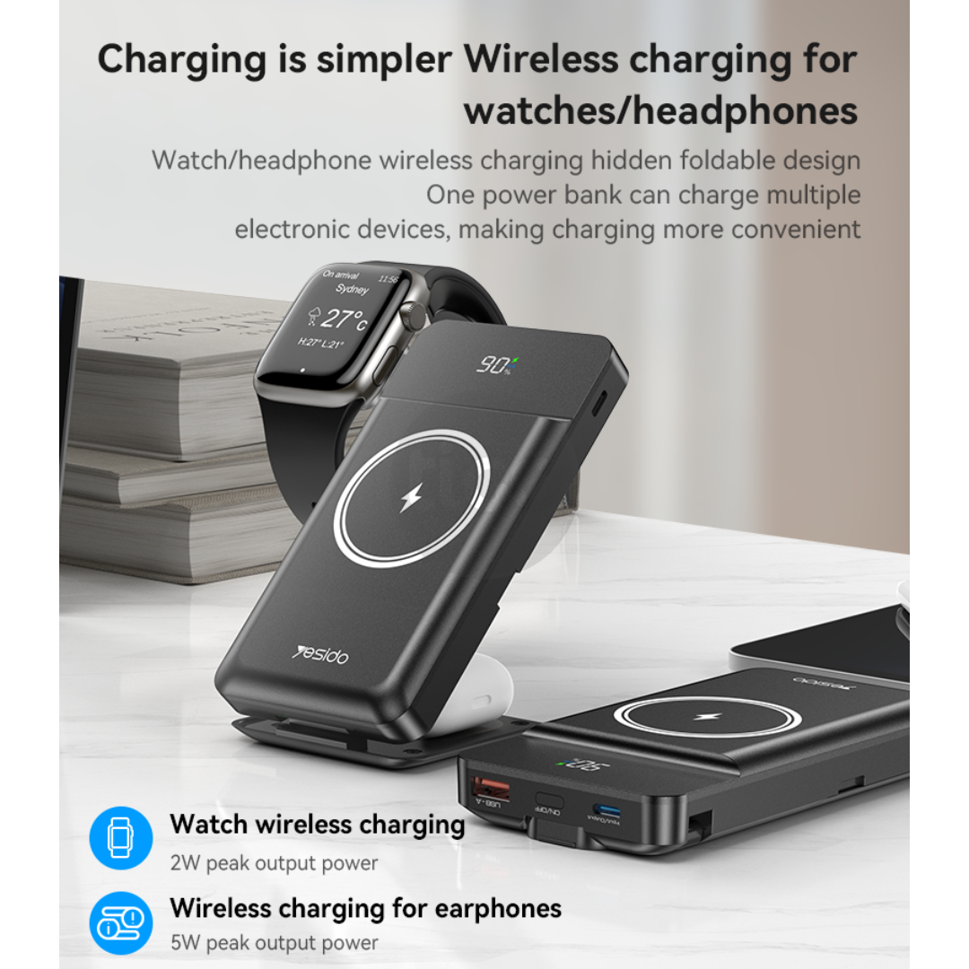 Power Bank Multifunksional 10000mAh me Karikim Wireless – Yesido YP69 USB &Type-C Multi Functional 15W Wireless Charging