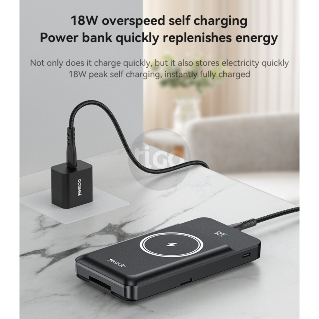 Power Bank Multifunksional 10000mAh me Karikim Wireless – Yesido YP69 USB &Type-C Multi Functional 15W Wireless Charging