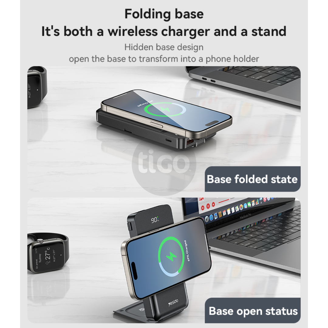 Power Bank Multifunksional 10000mAh me Karikim Wireless – Yesido YP69 USB &Type-C Multi Functional 15W Wireless Charging