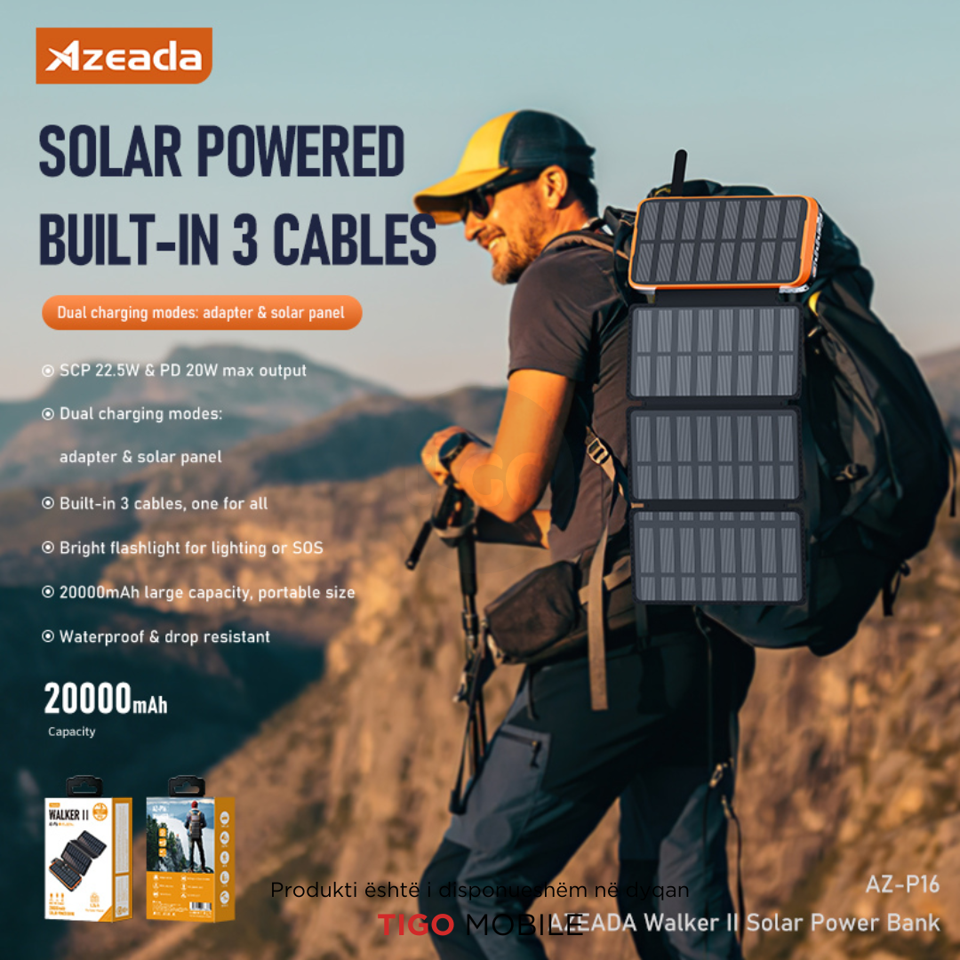 Azeada Walker II - 20000mAh Solar Power Bank AZ-P16