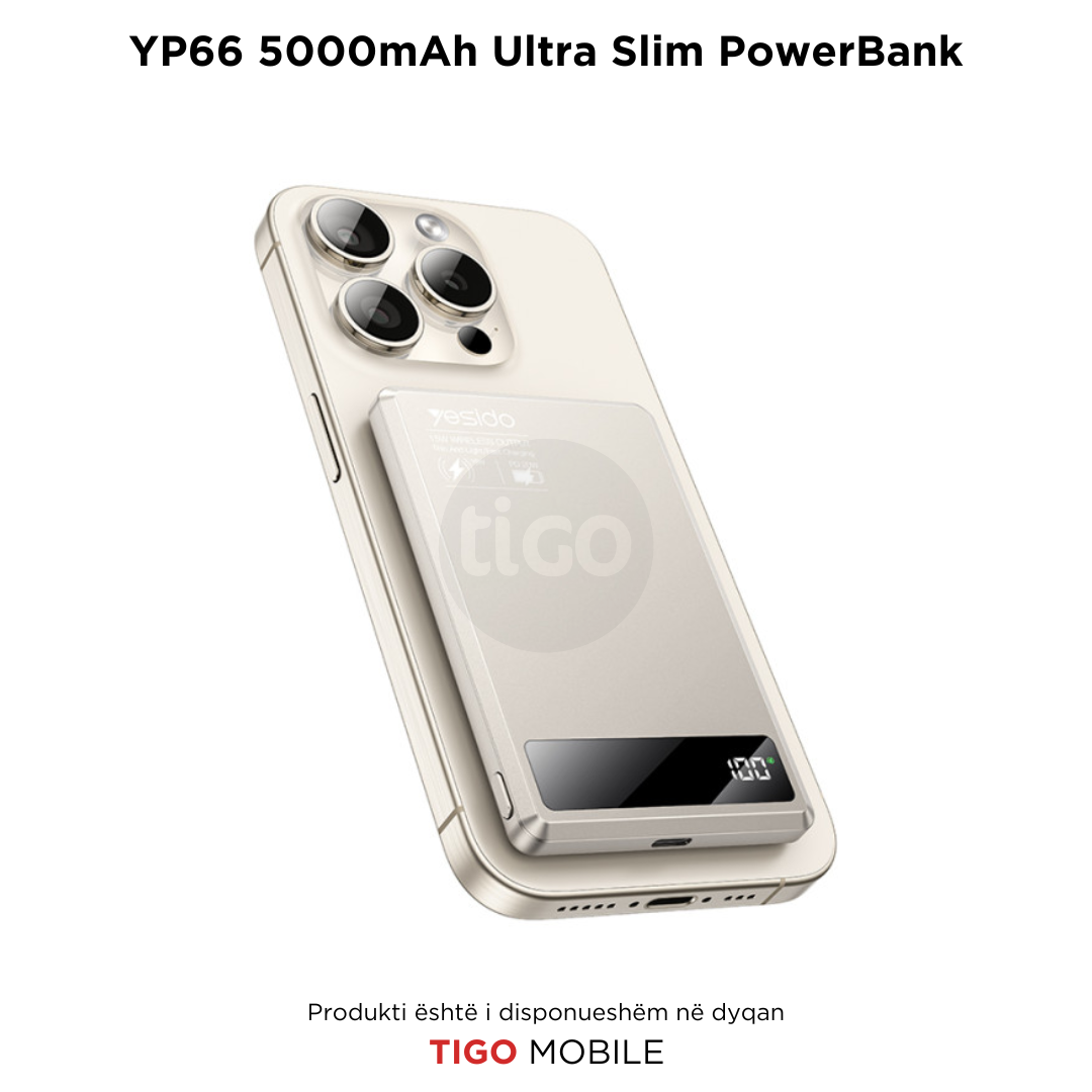 Yesido – Power Bank 5,000mAh Ultra i Hollë me Karikim Wireless Magnetik 15W - YP66 Wireless Fast Charging Magnetic