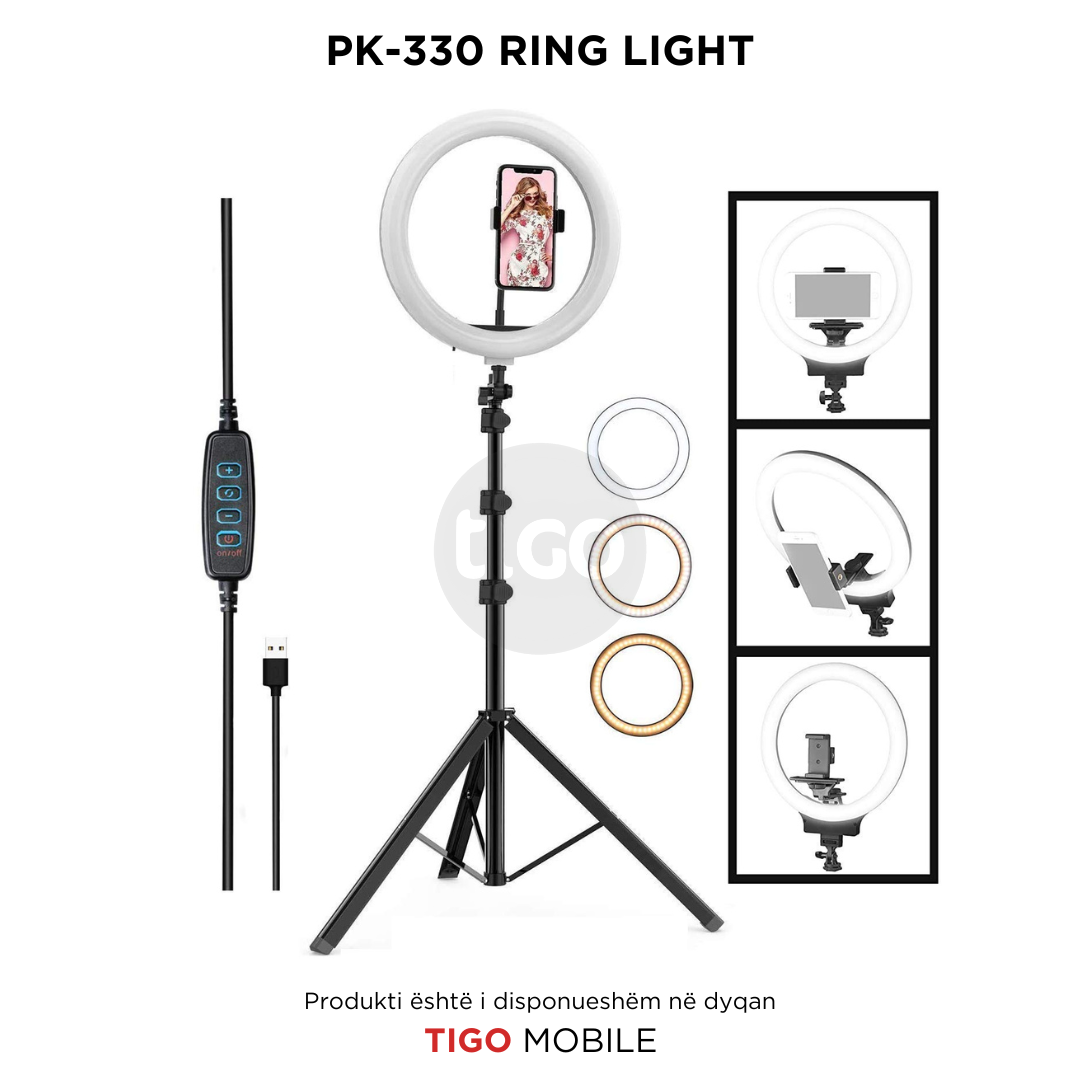 Dritë LED Unazë me Rregullim Ngjyrash – USB, 5W - PK-330 Ring Light 33 CM
