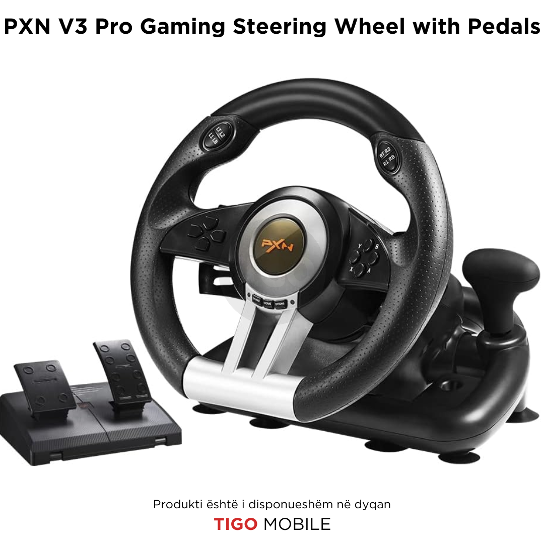 Timon dhe Pedale PXN V3 Pro - PS4, Xbox One, PC, Xbox Series X|S, PS3 | Gaming Racing Wheel