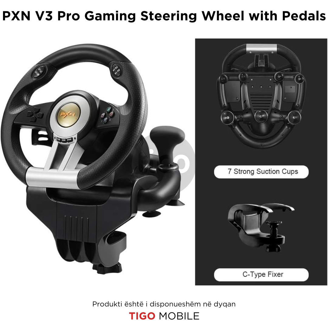 Timon dhe Pedale PXN V3 Pro - PS4, Xbox One, PC, Xbox Series X|S, PS3 | Gaming Racing Wheel