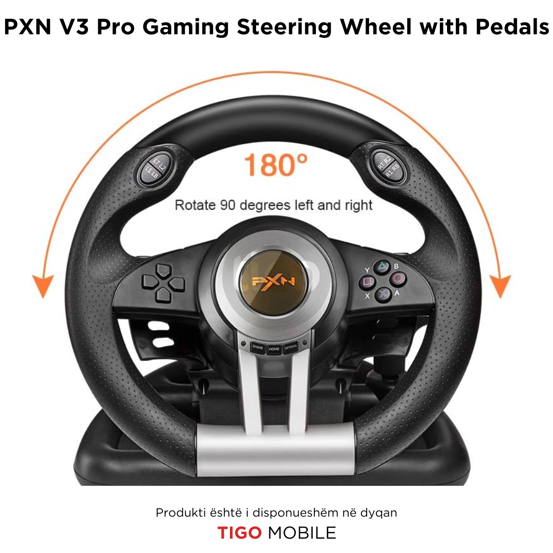 Timon dhe Pedale PXN V3 Pro - PS4, Xbox One, PC, Xbox Series X|S, PS3 | Gaming Racing Wheel