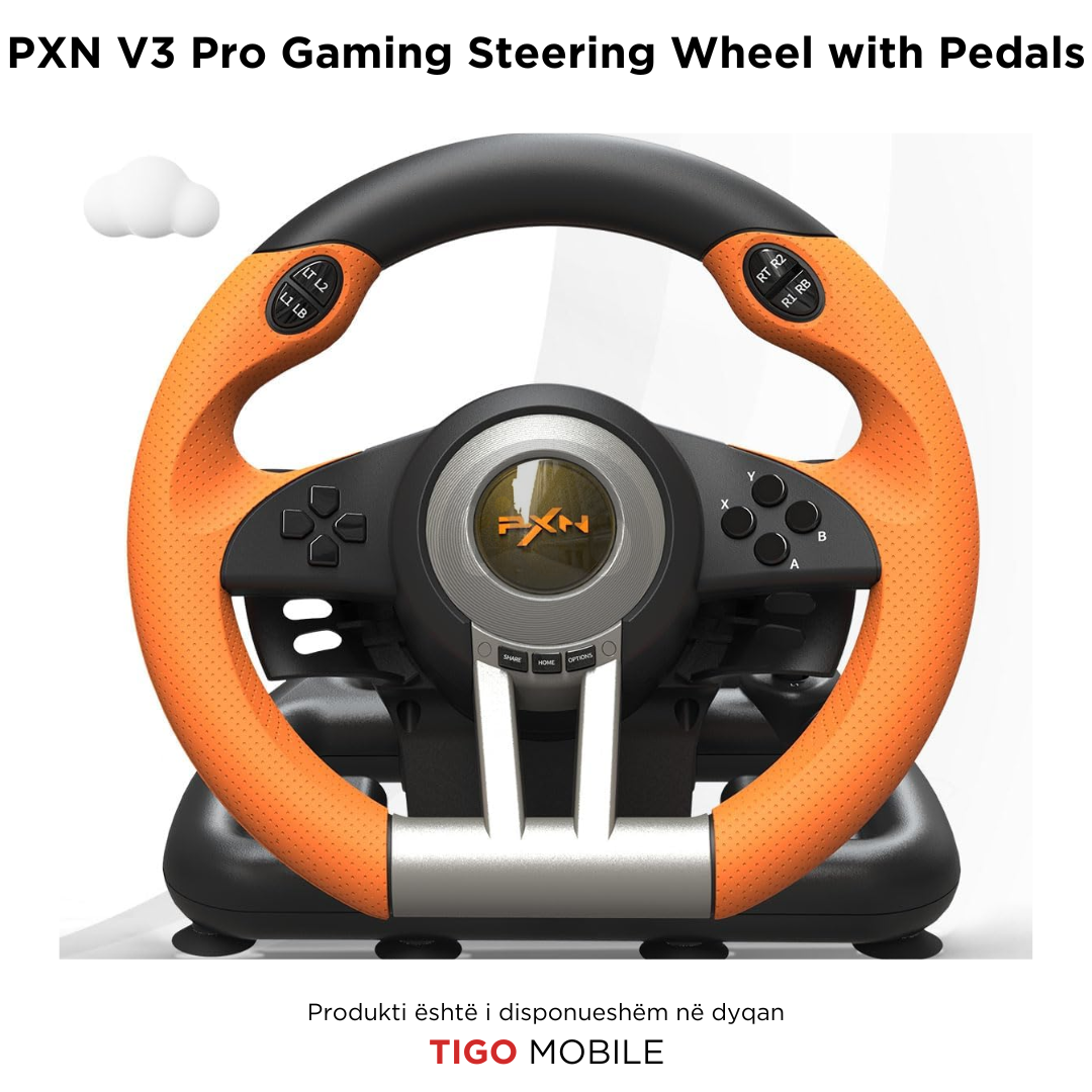 Timon dhe Pedale PXN V3 Pro - PS4, Xbox One, PC, Xbox Series X|S, PS3 | Gaming Racing Wheel