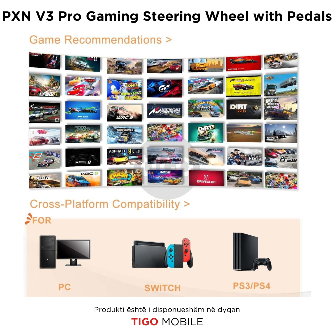 Timon dhe Pedale PXN V3 Pro - PS4, Xbox One, PC, Xbox Series X|S, PS3 | Gaming Racing Wheel