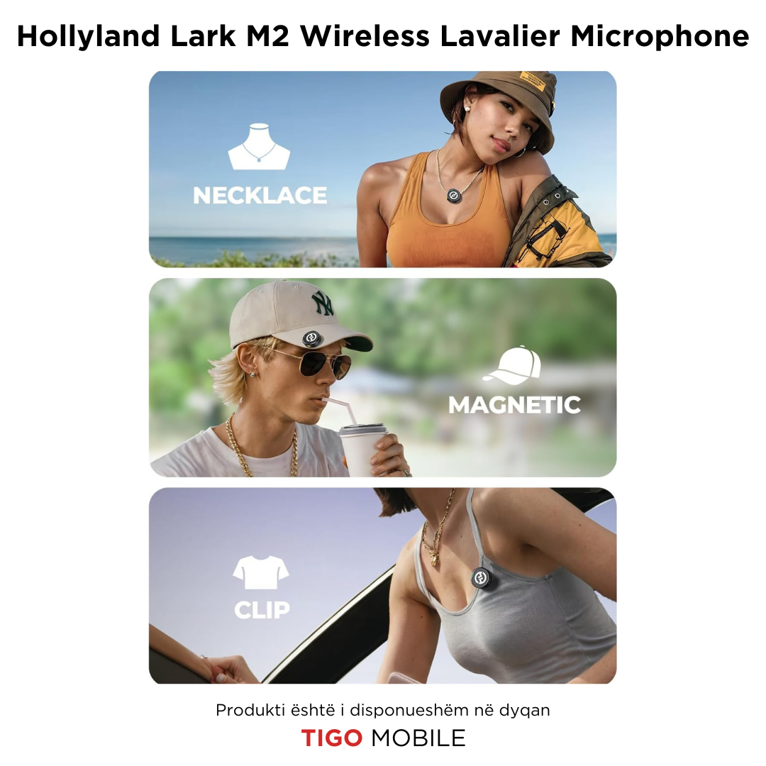 Hollyland Lark M2 – Mikrofon Wireless Lavalier për Kamera, PC, Laptop, Telefona