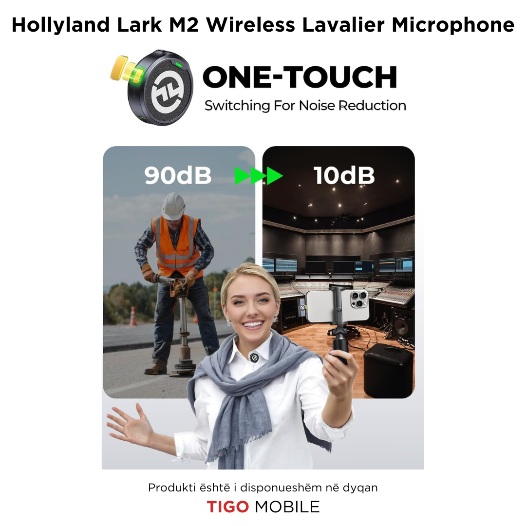 Hollyland Lark M2 – Mikrofon Wireless Lavalier për Kamera, PC, Laptop, Telefona