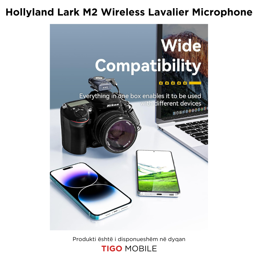 Hollyland Lark M2 – Mikrofon Wireless Lavalier për Kamera, PC, Laptop, Telefona
