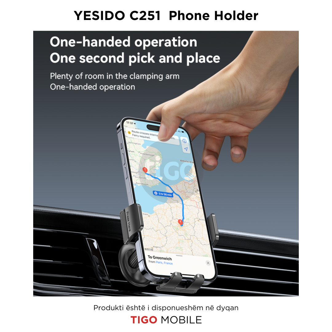 Mbajtëse Telefoni për Makinë – Rrotullim i Plotë 360°, Kapje dhe Mbyllje Automatike - 360 Free Rotation One-second Automatic Clamping Auto-locking High Quality Air Vent Phone Holder C251