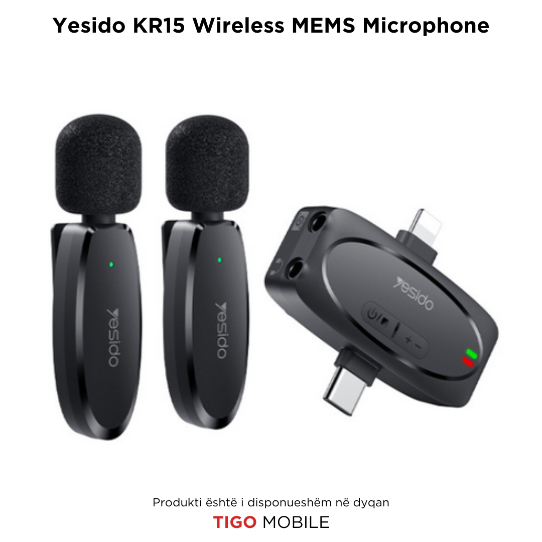 Yesido KR15 – Mikrofon Wireless MEMS me Dy Transmetues dhe Port 2 në 1