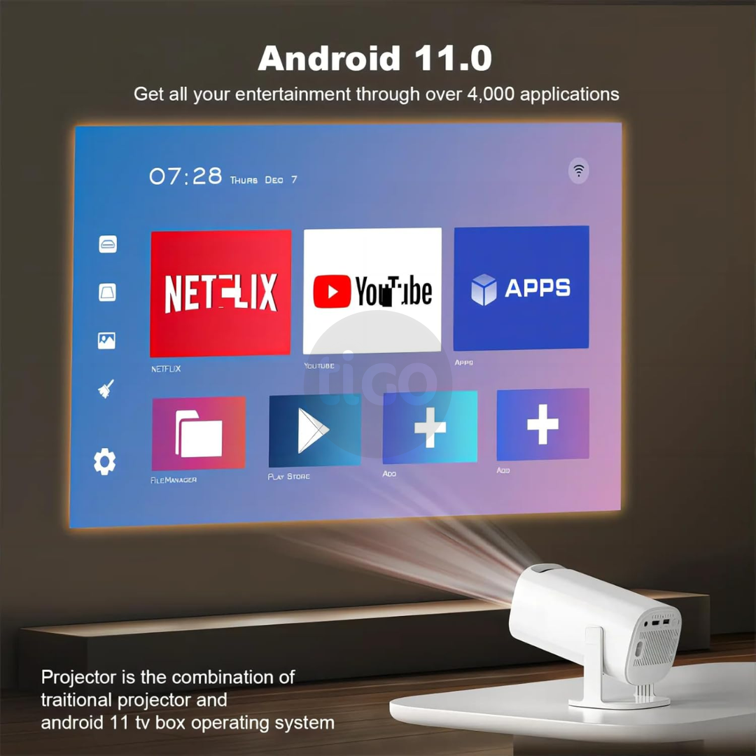 Projektor P30 MAX me 2 gamepad Android 11 Wifi6 BT Home Theater, Zyrë, Projektor portativ 4K HD për ambiente të jashtme (35000+ lojëra)