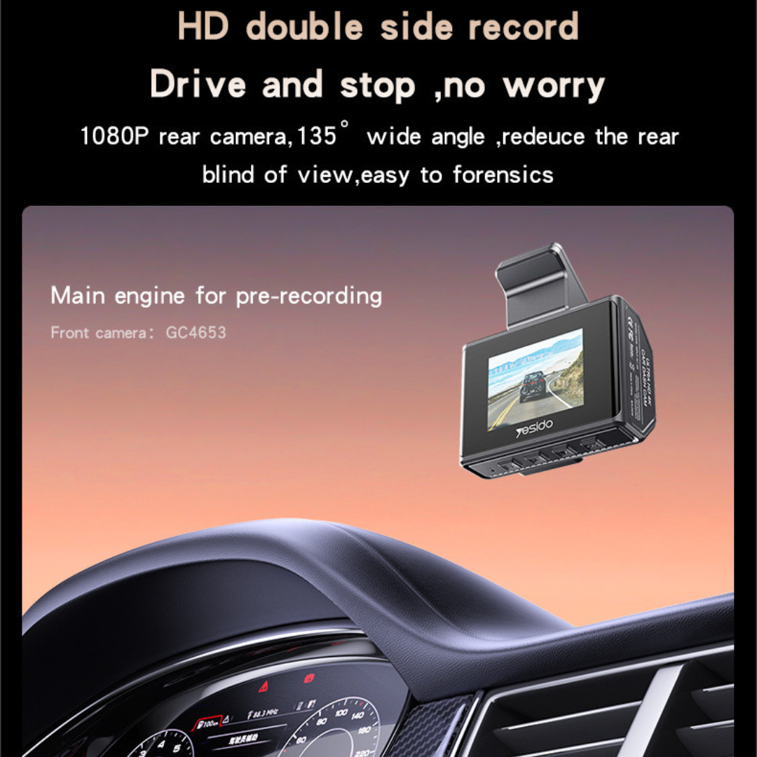 Yesido KM15 – Regjistrues 4K për Makina me Ekran të Madh, Dy Kamera, Vëzhgim 24 orë dhe Regjistrim me Ndjeshmëri nga Goditjet Dual Dash Cam - KM15 Yesido 4K Big Display Front Rear Dual Recording Vibration Triggers Recording Driving Recorder