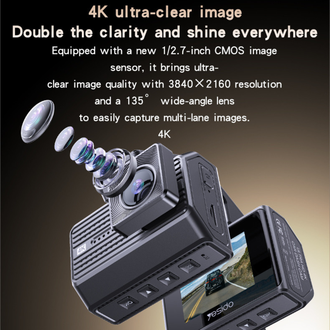 Yesido KM15 – Regjistrues 4K për Makina me Ekran të Madh, Dy Kamera, Vëzhgim 24 orë dhe Regjistrim me Ndjeshmëri nga Goditjet Dual Dash Cam - KM15 Yesido 4K Big Display Front Rear Dual Recording Vibration Triggers Recording Driving Recorder