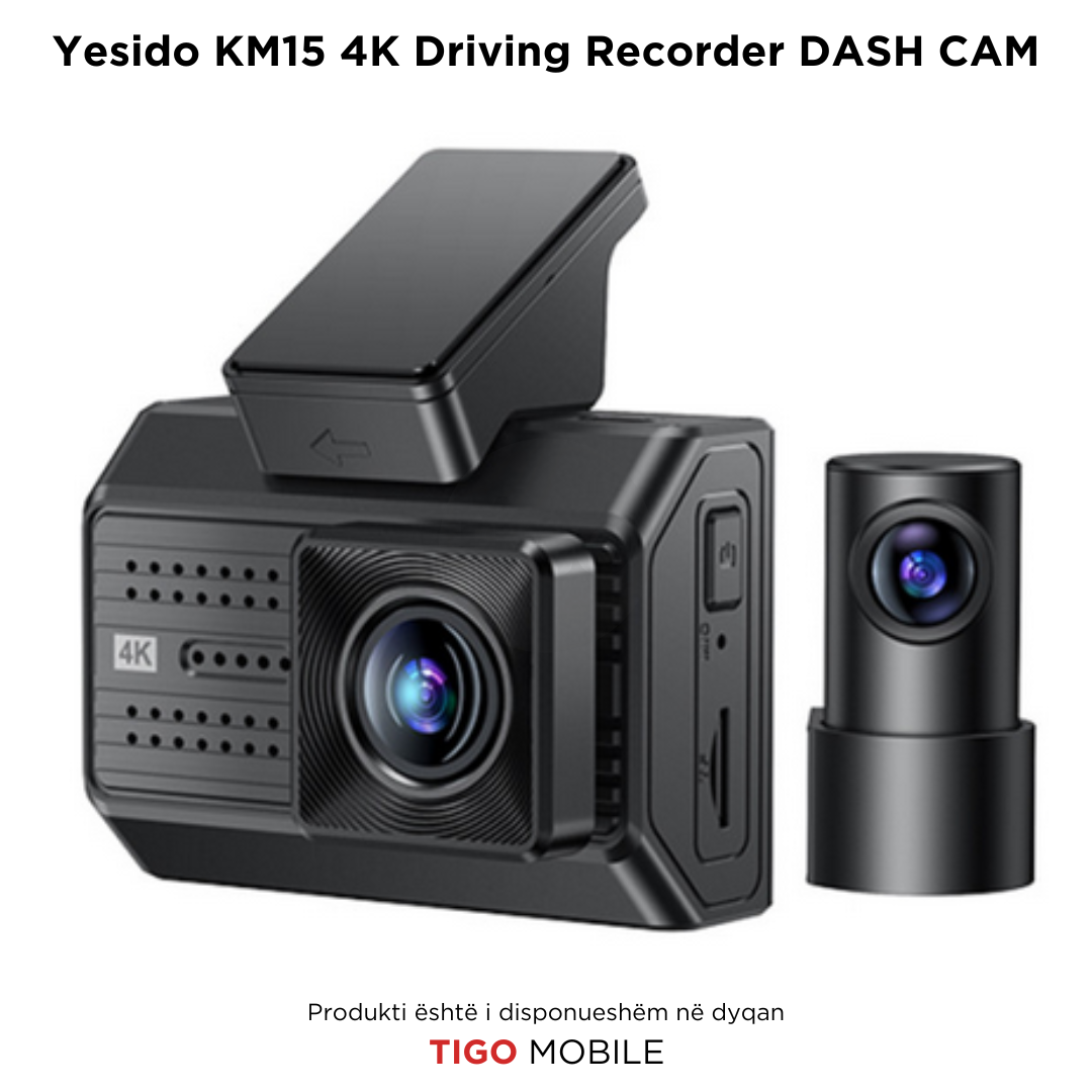 Yesido KM15 – Regjistrues 4K për Makina me Ekran të Madh, Dy Kamera, Vëzhgim 24 orë dhe Regjistrim me Ndjeshmëri nga Goditjet Dual Dash Cam - KM15 Yesido 4K Big Display Front Rear Dual Recording Vibration Triggers Recording Driving Recorder