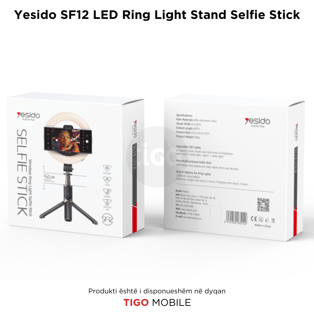 Yesido SF12 LED Ring Light Stand Selfie Stick
