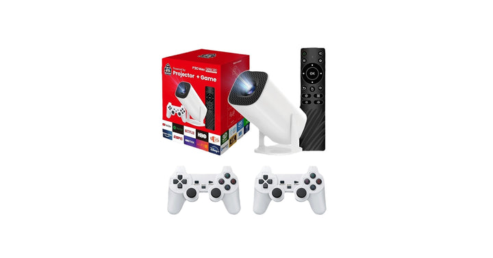 Projektor P30 MAX me 2 gamepad Android 11 Wifi6 BT Home Theater, Zyrë, Projektor portativ 4K HD për ambiente të jashtme (35000+ lojëra)