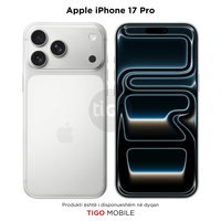 Apple iPhone 17 Pro shown from multiple angles with Tigo Mobile branding.