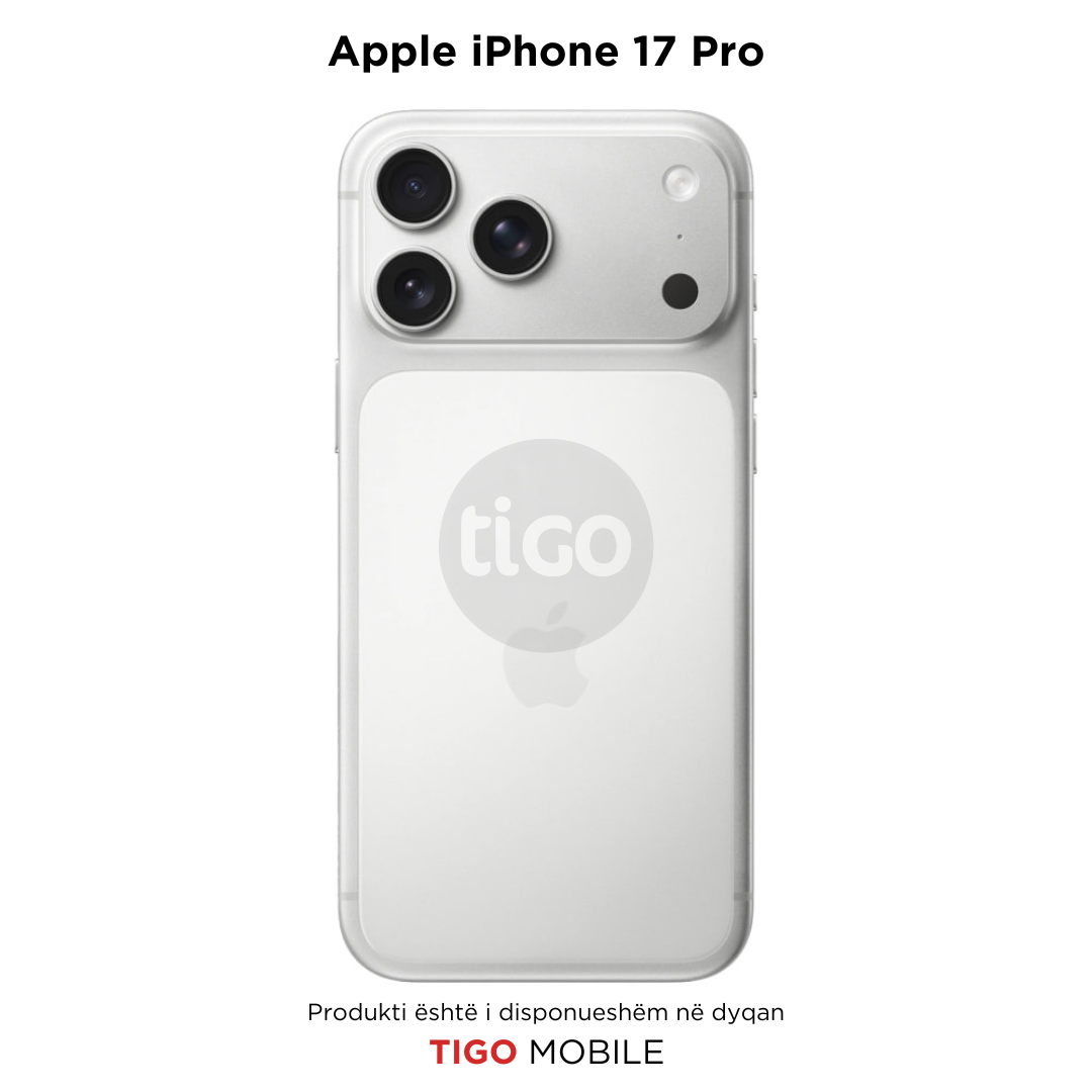 White Apple iPhone 17 Pro with Tigo logo on a white background