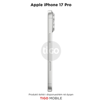 Side view of an Apple iPhone 17 Pro on a white background with Tigo branding.