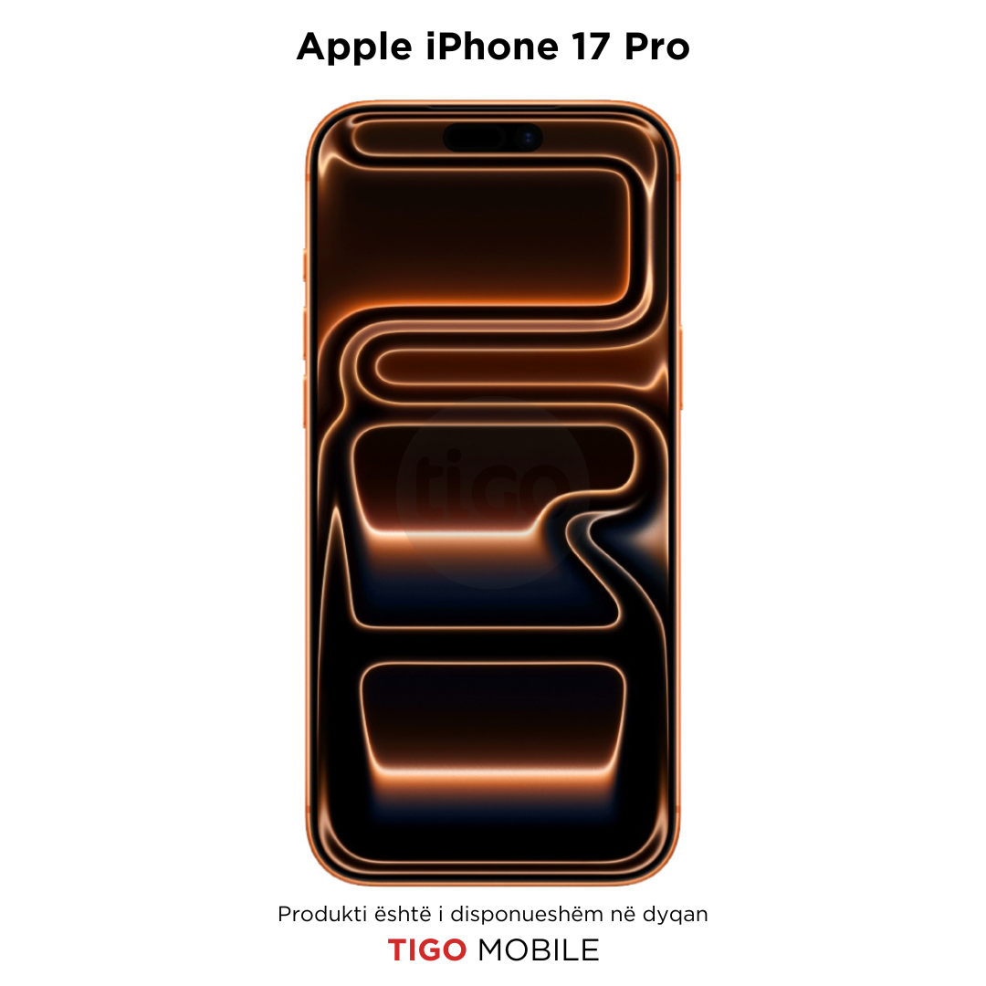 Apple iPhone 17 Pro with Tigo Mobile branding on a white background