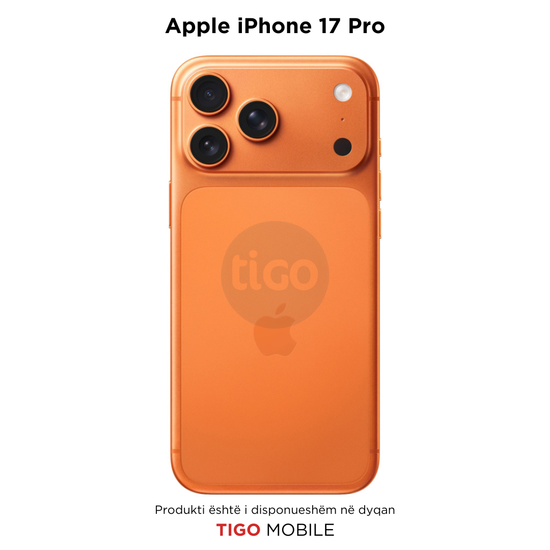 Orange Apple iPhone 17 Pro with Tigo logo on a white background