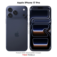 Black Apple iPhone 17 Pro showing front and back on a white background with Tigo Mobile branding.