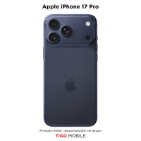 Back view of an Apple iPhone 17 Pro on a white background with Tigo Mobile branding.