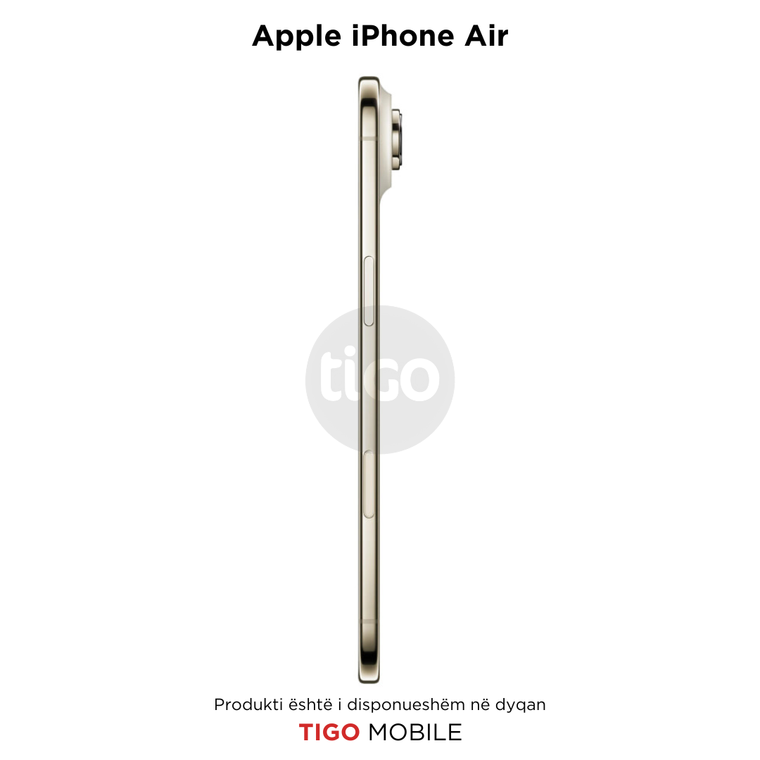 Side view of a gold Apple iPhone Air on a white background with Tigo branding.