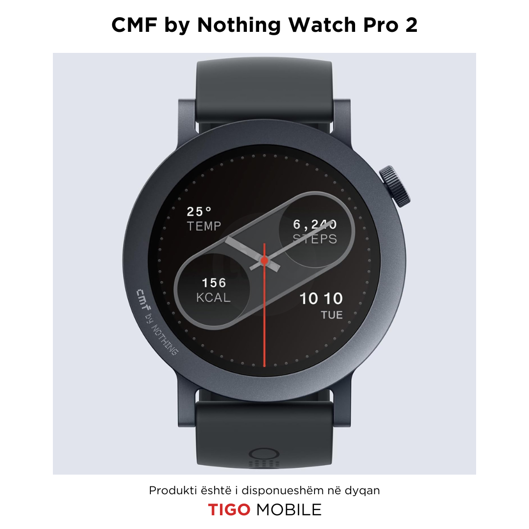 Smartwatch with a black strap on a light gray background, featuring the brand 'Tigo Mobile'.