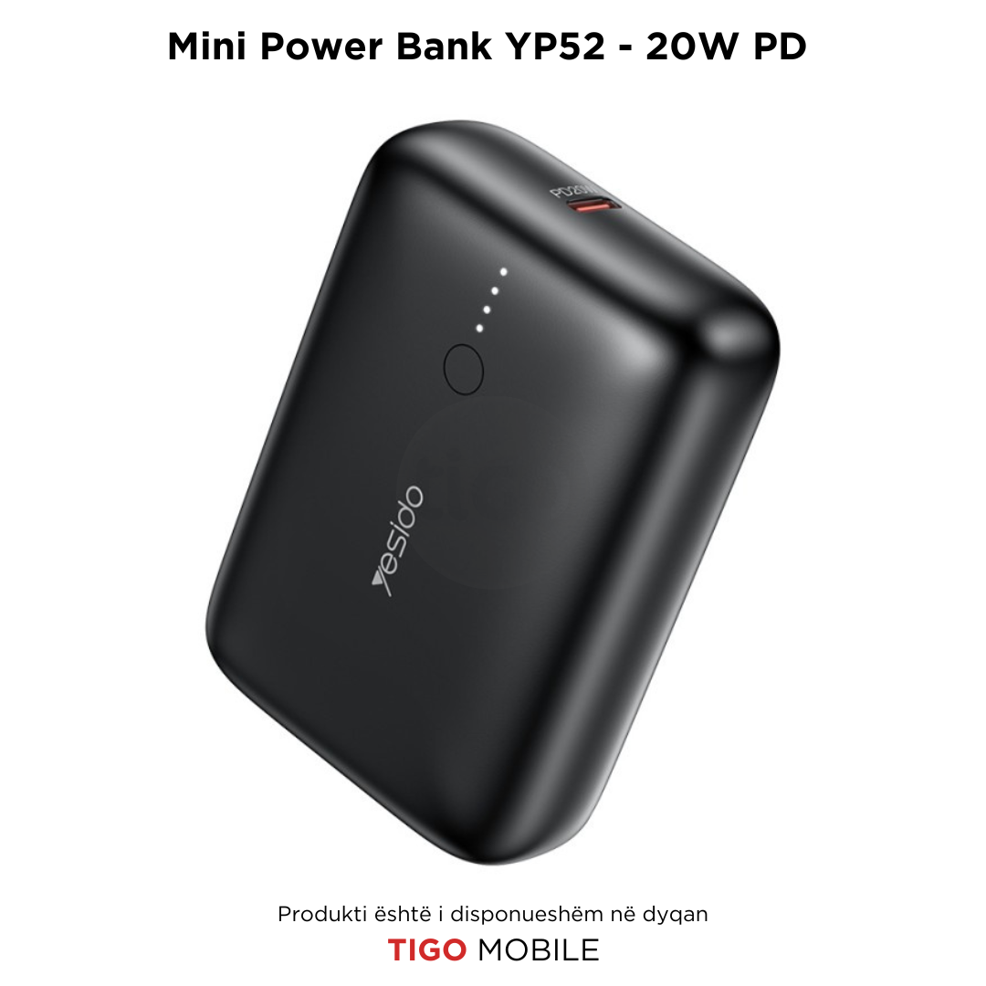 Black power bank with Yesido branding on a white background