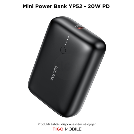 Black power bank with Yesido branding on a white background