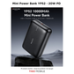 Black power bank with specifications on a dark background